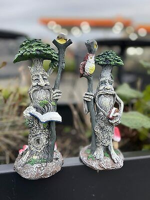 2pc Tree Man Statue Set Resin Fairy Garden Decoration Pair Outdoor Ornament 22cm