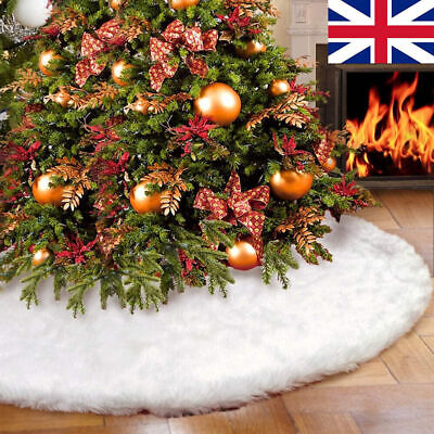 White Christmas Tree Skirt Base Faux Fur Xmas Floor Mat Ornaments Decoration