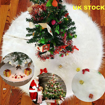 White Christmas Tree Skirt Base Faux Fur Xmas Floor Mat Ornaments Decoration