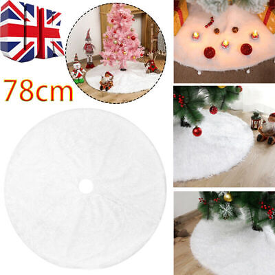 White Christmas Tree Skirt Base Faux Fur Xmas Floor Mat Ornaments Decoration