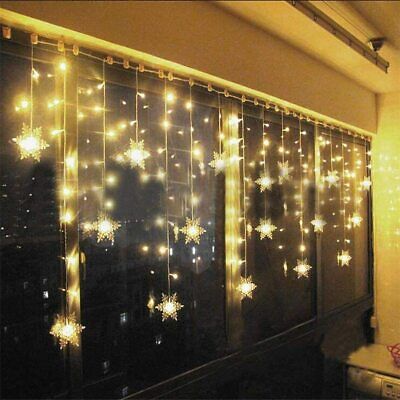 Christmas LED Curtain Snowflake Lights Window String Fairy Waterproof Decor Xmas