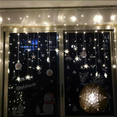 Christmas LED Curtain Snowflake Lights Window String Fairy Waterproof Decor Xmas