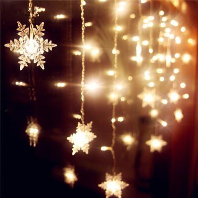 Christmas LED Curtain Snowflake Lights Window String Fairy Waterproof Decor Xmas