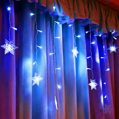 Christmas LED Curtain Snowflake Lights Window String Fairy Waterproof Decor Xmas