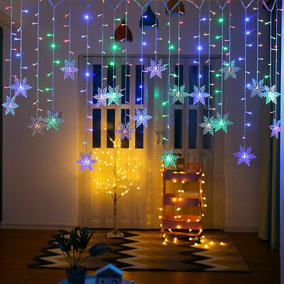 Christmas LED Curtain Snowflake Lights Window String Fairy Waterproof Decor Xmas