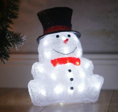 Christmas Sitting Snowman Acrylic LED Light Up Decoration Festive Indoor Outdoor Figurine Xmas