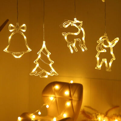 Christmas Each Window Hanging LED Light Xmas Ornament Suction Cup Battery Home Decor