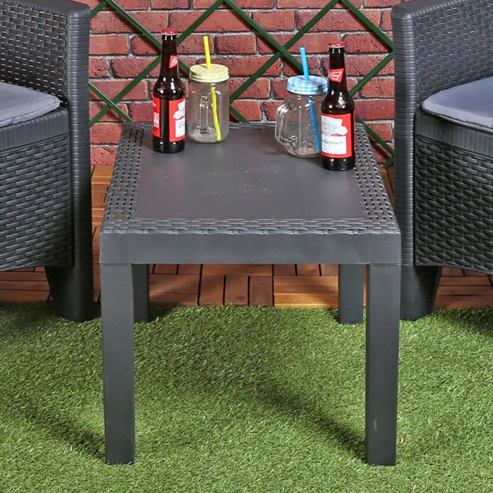 Rattan Look Plastic Garden Coffee Side Snack Table Outdoor Patio Deck