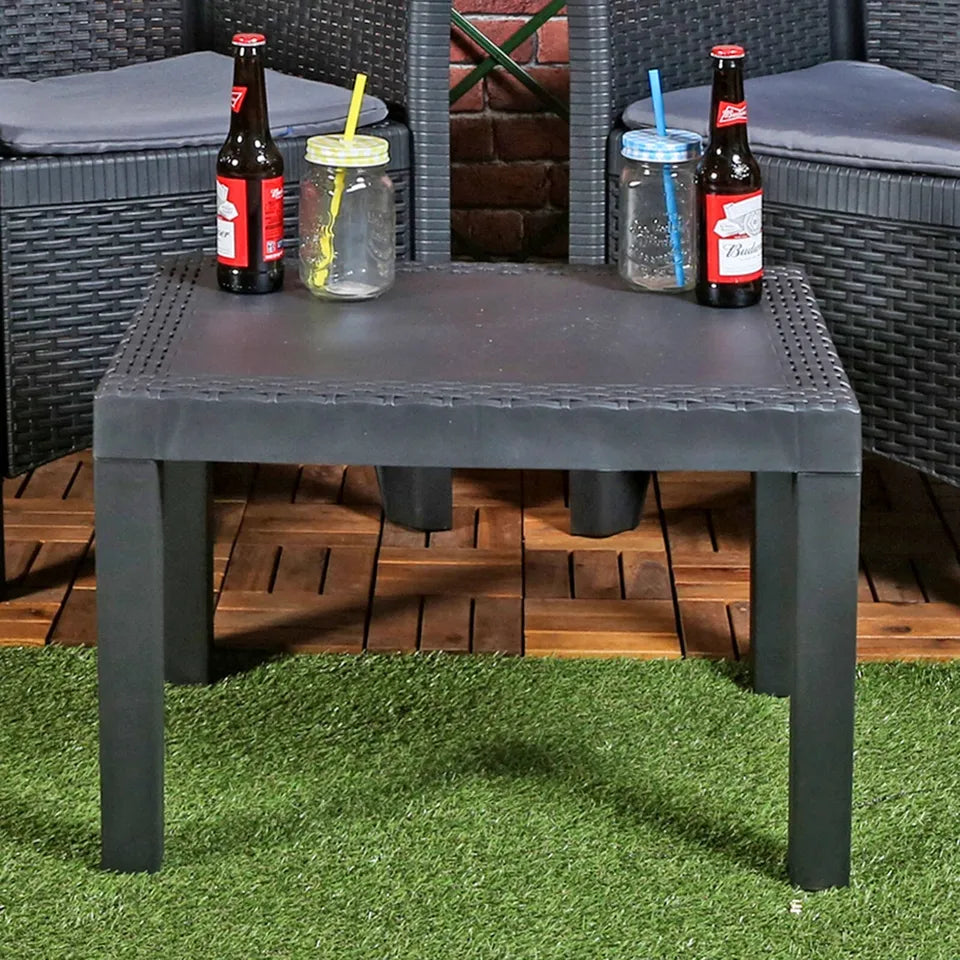 Rattan Look Plastic Garden Coffee Side Snack Table Outdoor Patio Deck