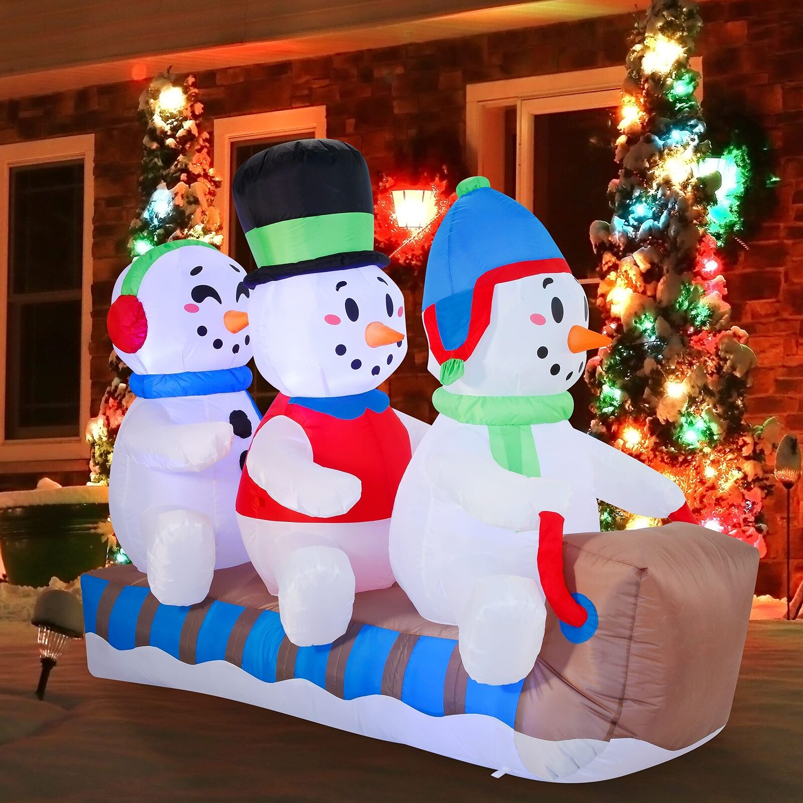 6 FT Long Christmas Inflatable Snowman with Build-in LEDs for Christmas