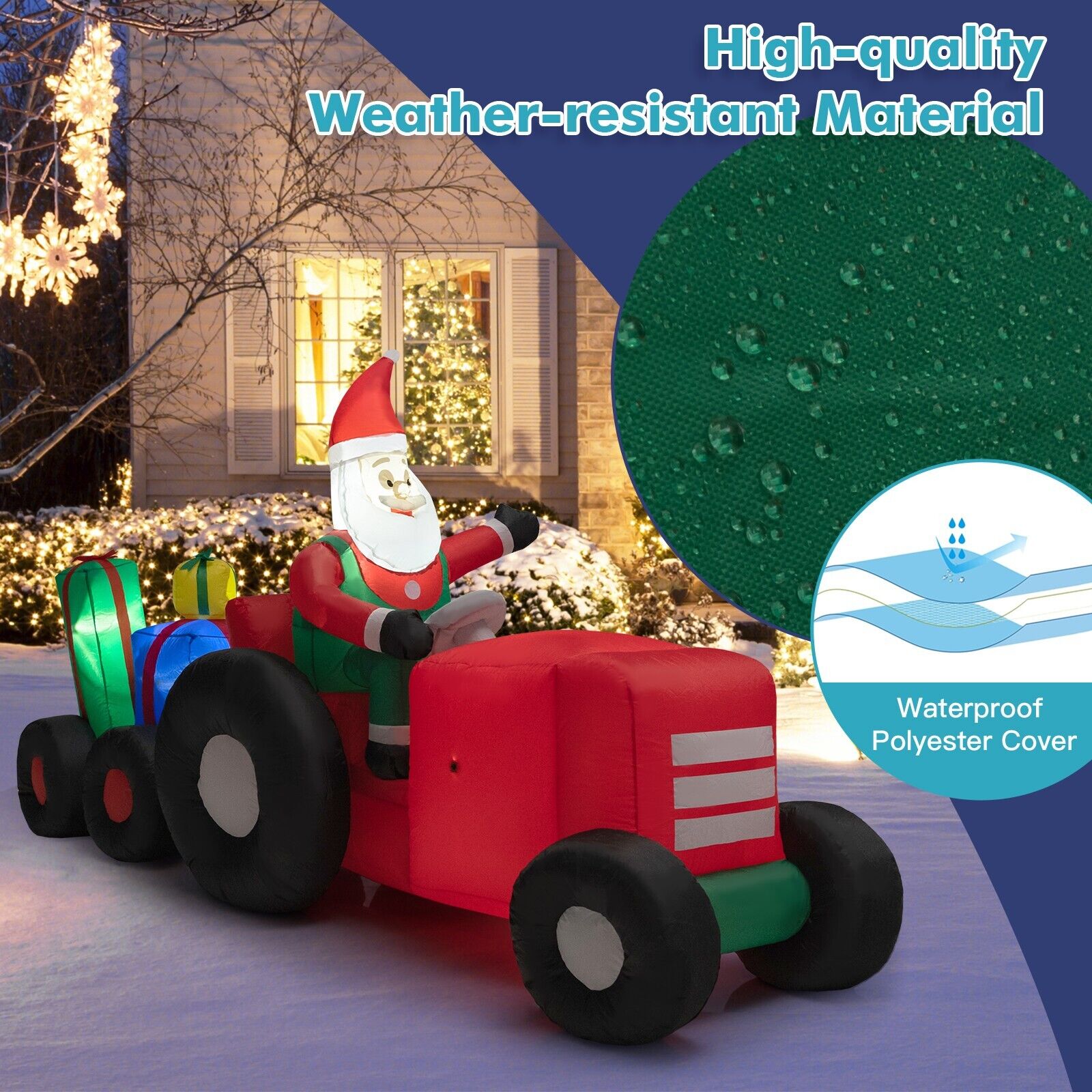 Premium 9FT Long Christmas Inflatable Santa Claus on Truck with Gift Boxes w/ LED Lights