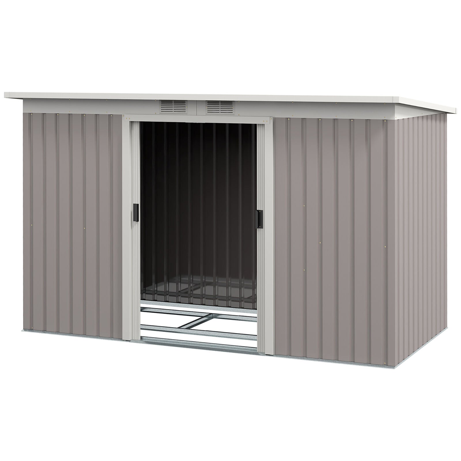 9 x 4FT Outdoor Metal Frame Garden Storage Shed w/ 2 Door, Light Grey