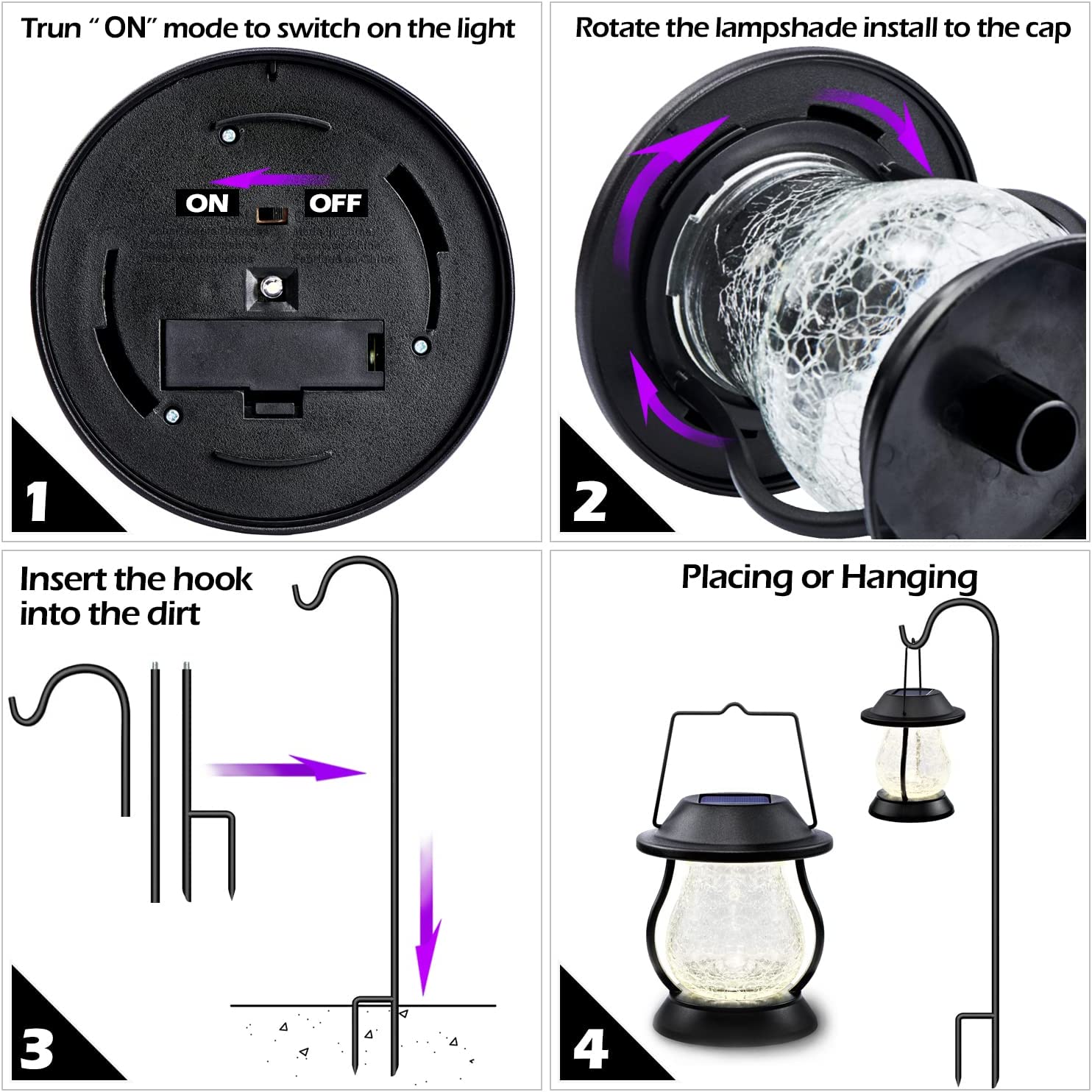 Solar Garden Lanterns with Shepherd Hooks