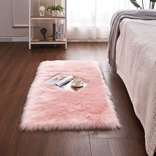 Pink Super Soft Fluffy Faux Sheepskin Rug