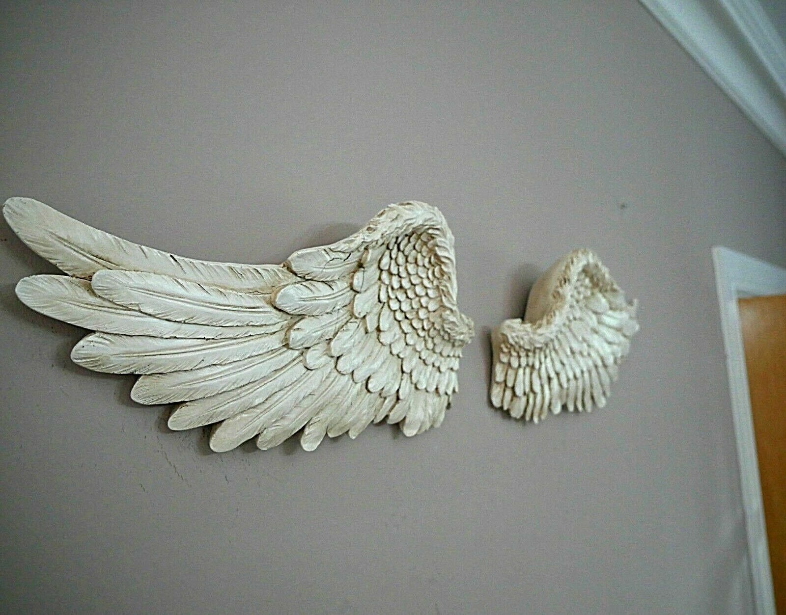 Angel Wings Ornament Feathered Cream Wall Hanging Home Garden Grave Decor Gift