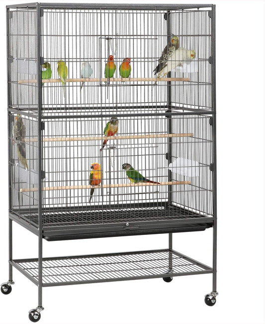 132cm Large Parrot Bird Cage for Cockatiel Lovebird Durable Frame With Perch Stand and Wheels Black