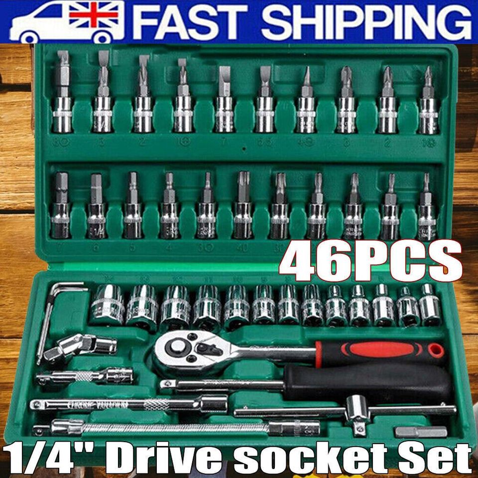 46pcs Metric Socket Set Ratchet Torx Wrench Kit 1/4