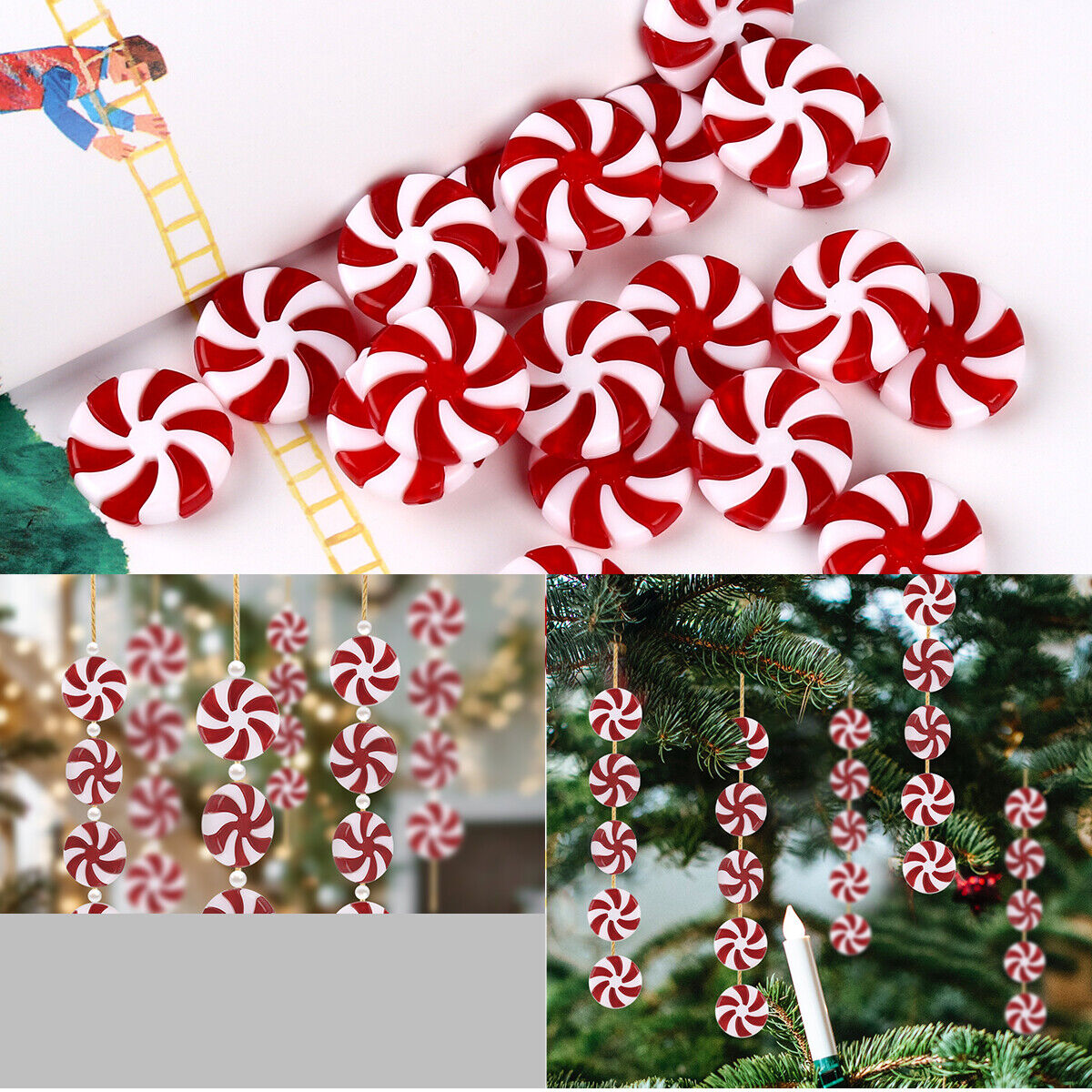 10 x 3D Christmas Candy Cane Pendant Hanging Ornament Xmas Tree Party Decoration