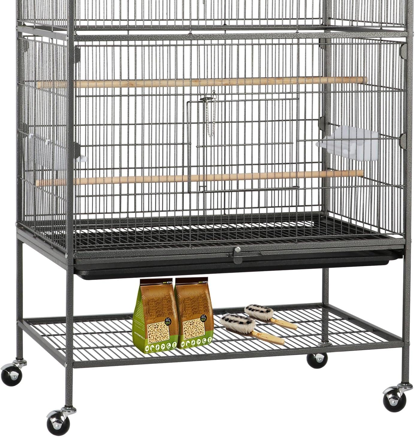 132cm Large Parrot Bird Cage for Cockatiel Lovebird Durable Frame With Perch Stand and Wheels Black