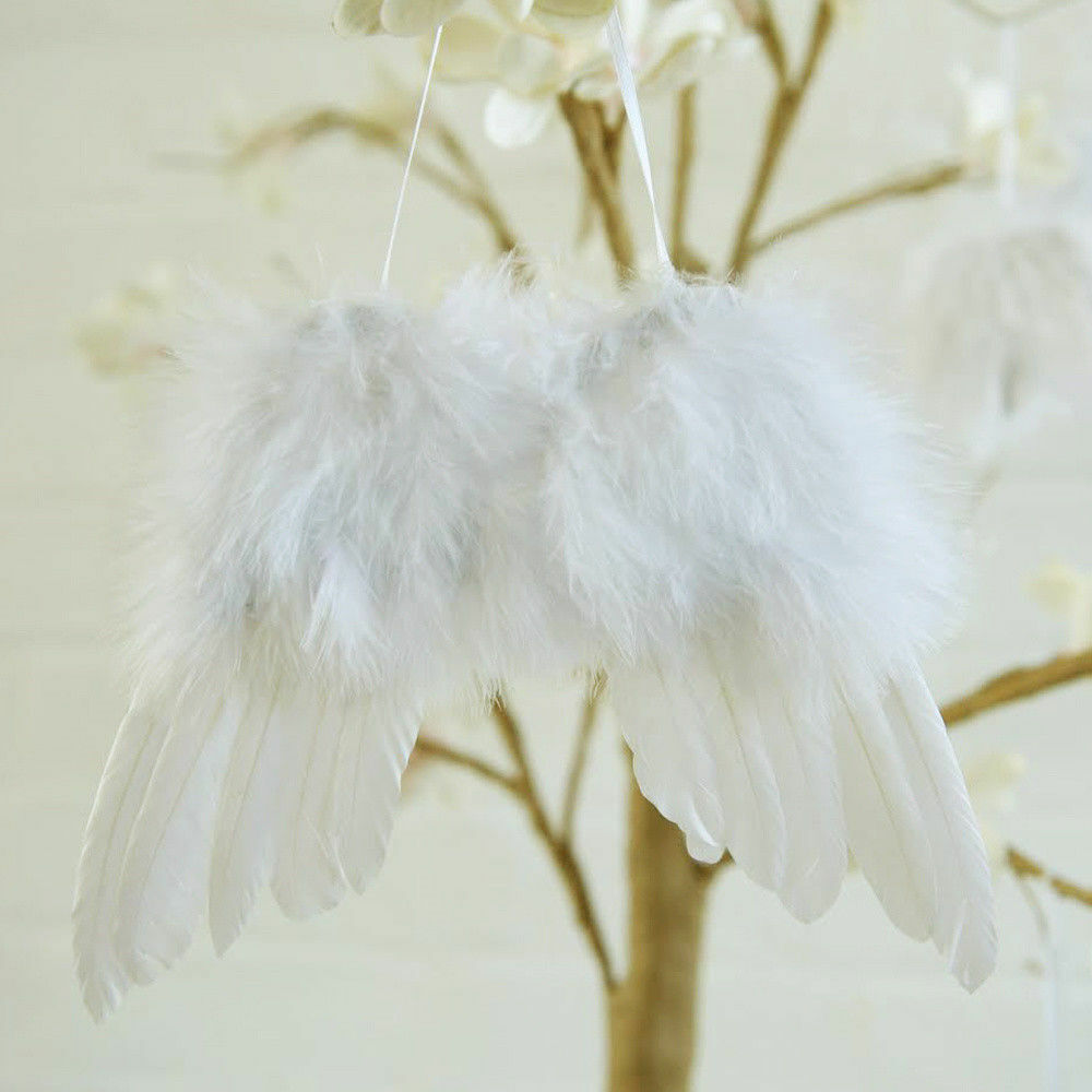 5x White Angel Wings Christmas Feather Baubles XMAS Tree Hanging Ornament Decor