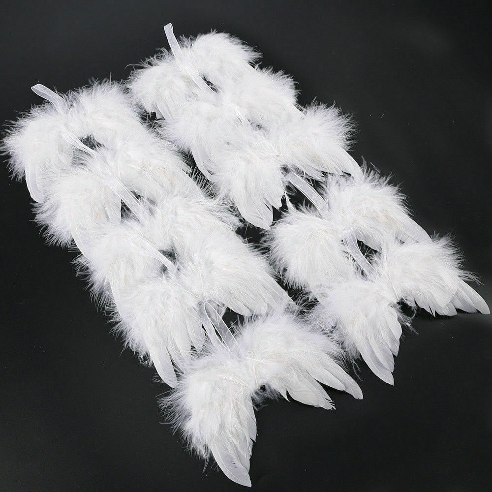 5x White Angel Wings Christmas Feather Baubles XMAS Tree Hanging Ornament Decor