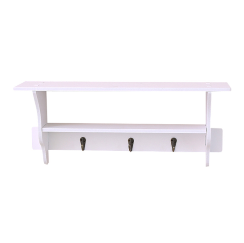 Wall Mounted Hanging 3 Hooks Hat Key Holder Rack Shelf White