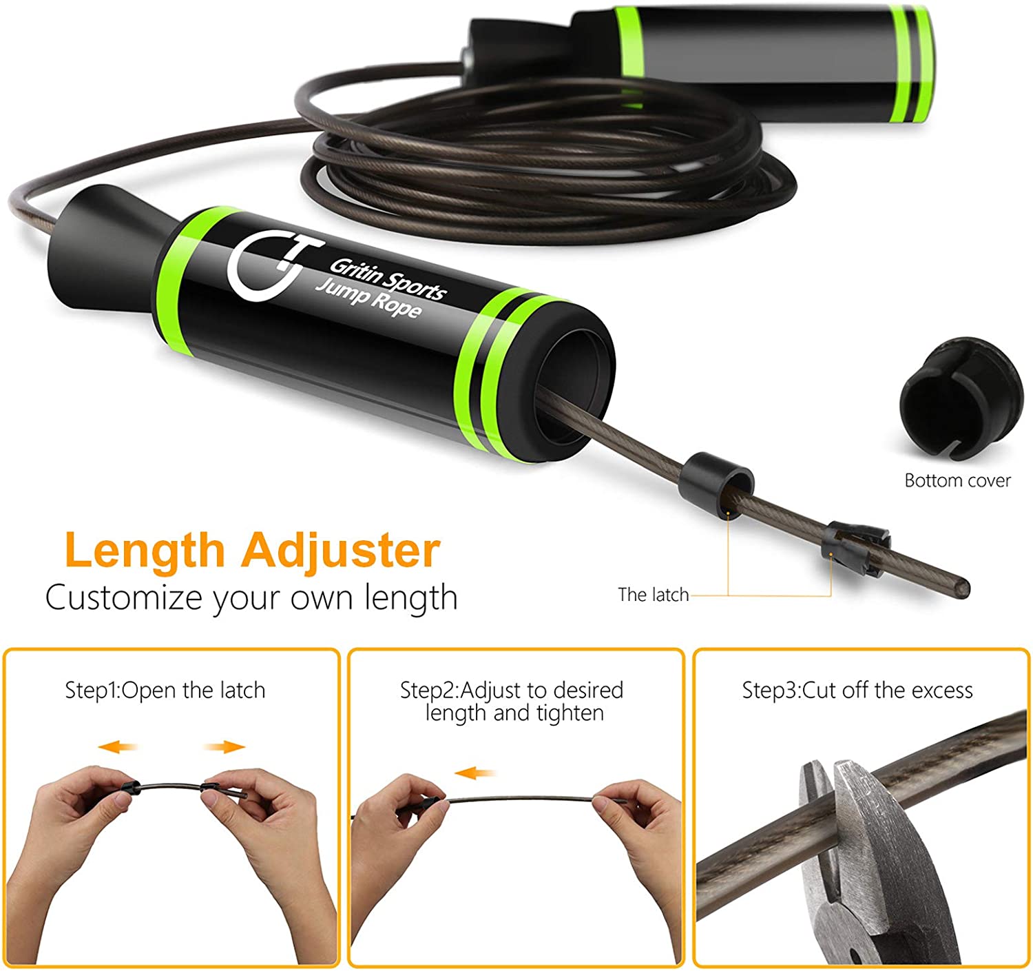 Skipping Speed Jump Rope Soft Memory Foam Handle Tangle-free Adjustable