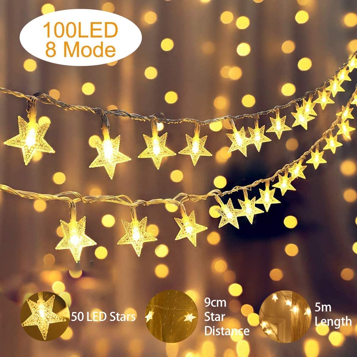 2 Pack Star Fairy Lights 5m