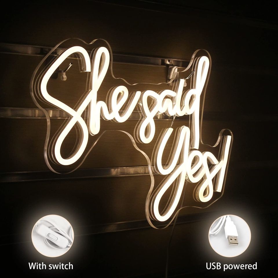 She Said Yes Neon Signs Warm White Led Neon Light,USB Powered Neon Sign Acrylic Art Wa