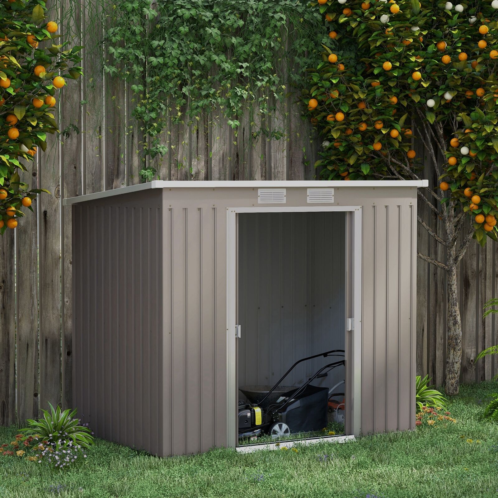 7 x 4ft Metal Garden Storage Shed w/ Double Door & Ventilation Grey