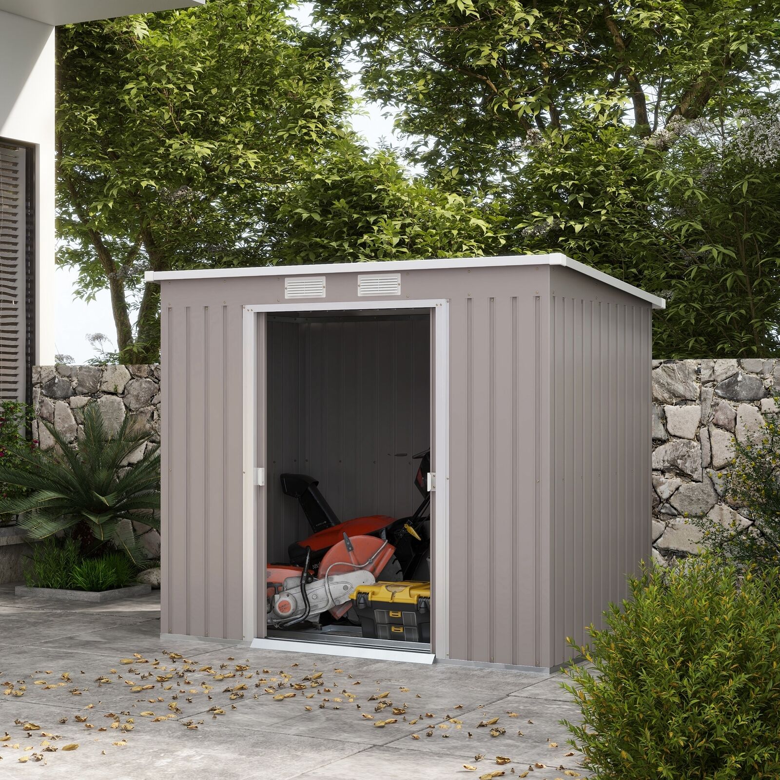 7 x 4ft Metal Garden Storage Shed w/ Double Door & Ventilation Grey