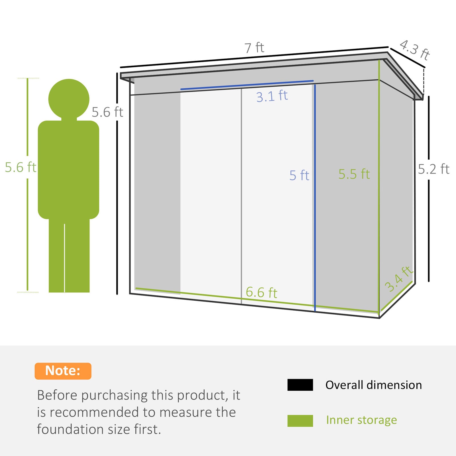 7 x 4ft Metal Garden Storage Shed w/ Double Door & Ventilation Grey