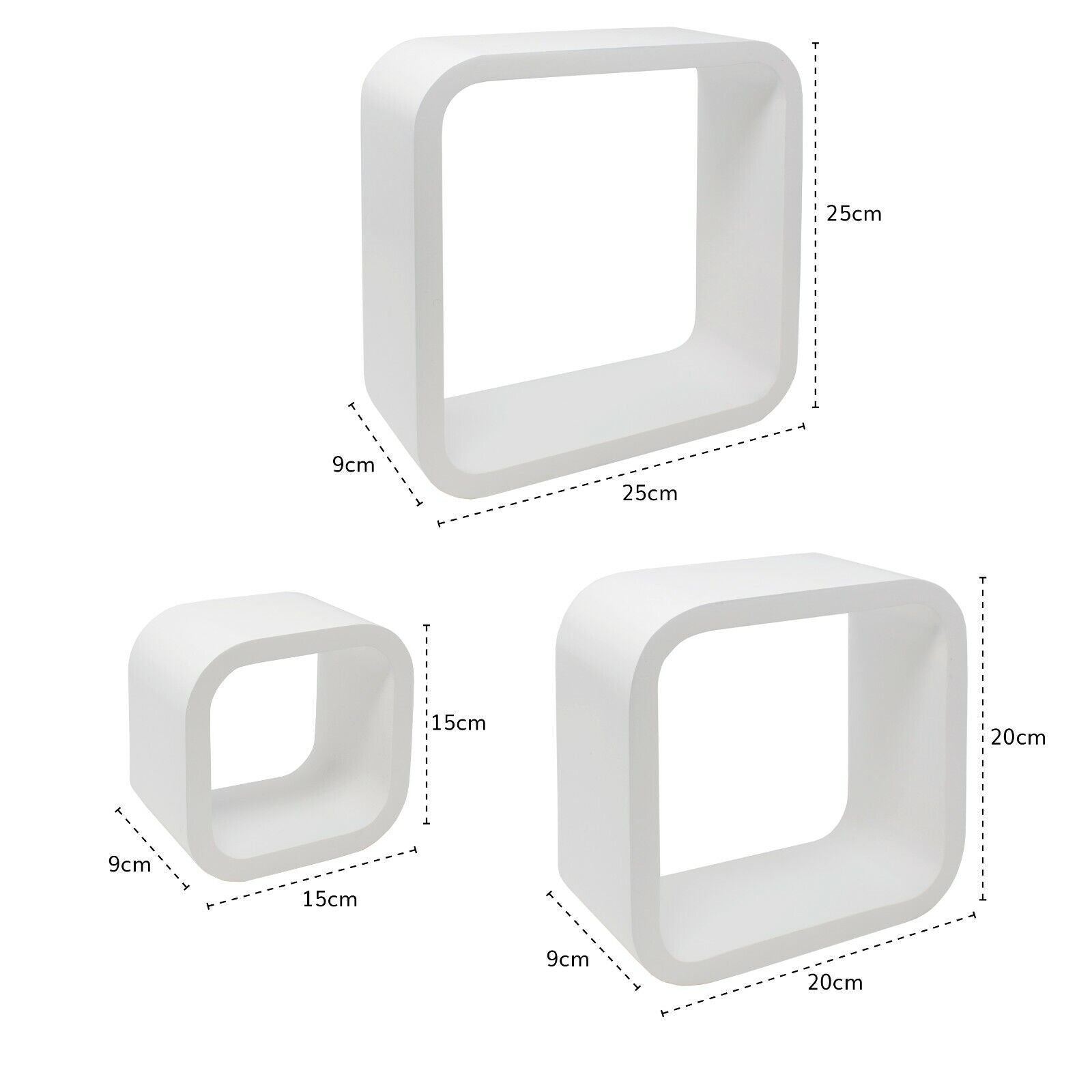 Set of 3 Floating Cube Square Wall Shelves – Two Tone Modern Storage Décor