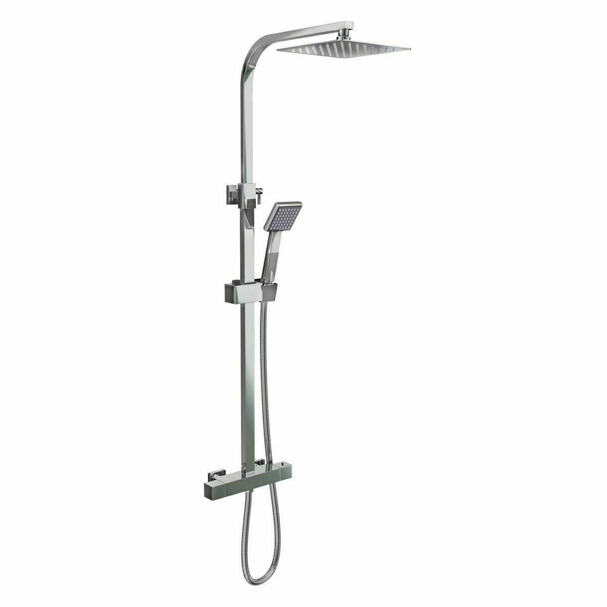 Bathroom Thermostatic Mixer Shower Set Square Chrome Twin Head Exposed Valve