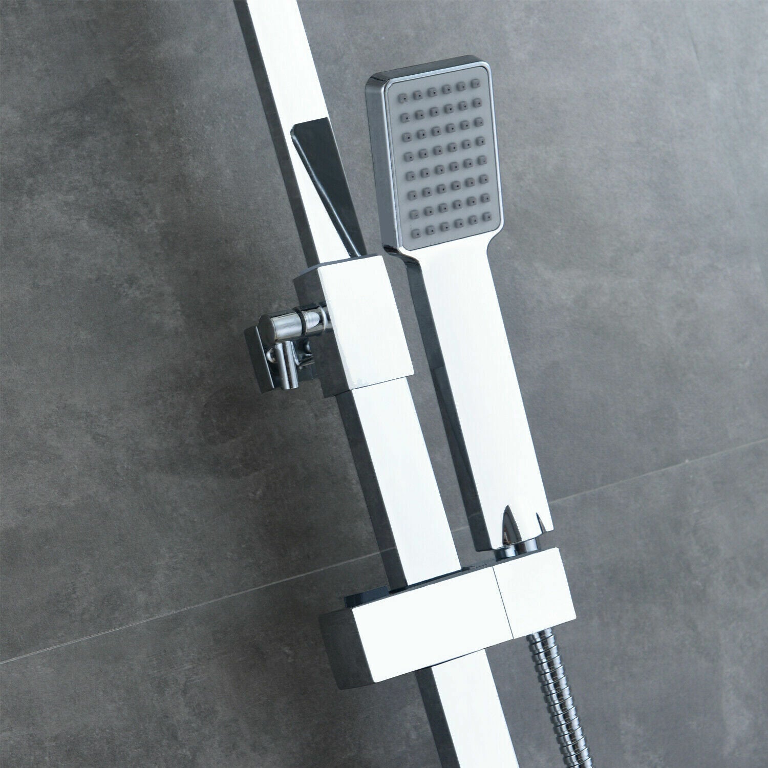 Bathroom Thermostatic Mixer Shower Set Square Chrome Twin Head Exposed Valve