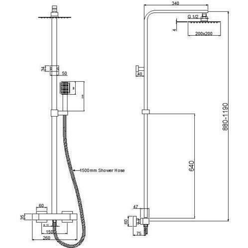 Bathroom Thermostatic Mixer Shower Set Square Chrome Twin Head Exposed Valve