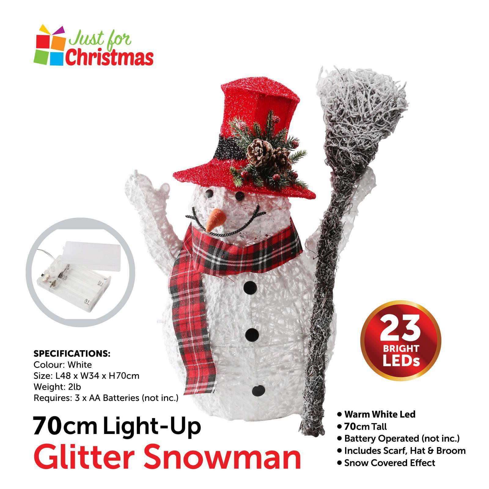 Christmas Snowman Decoration Led Light Up Large 70 CM Xmas Snow Glitter Effect