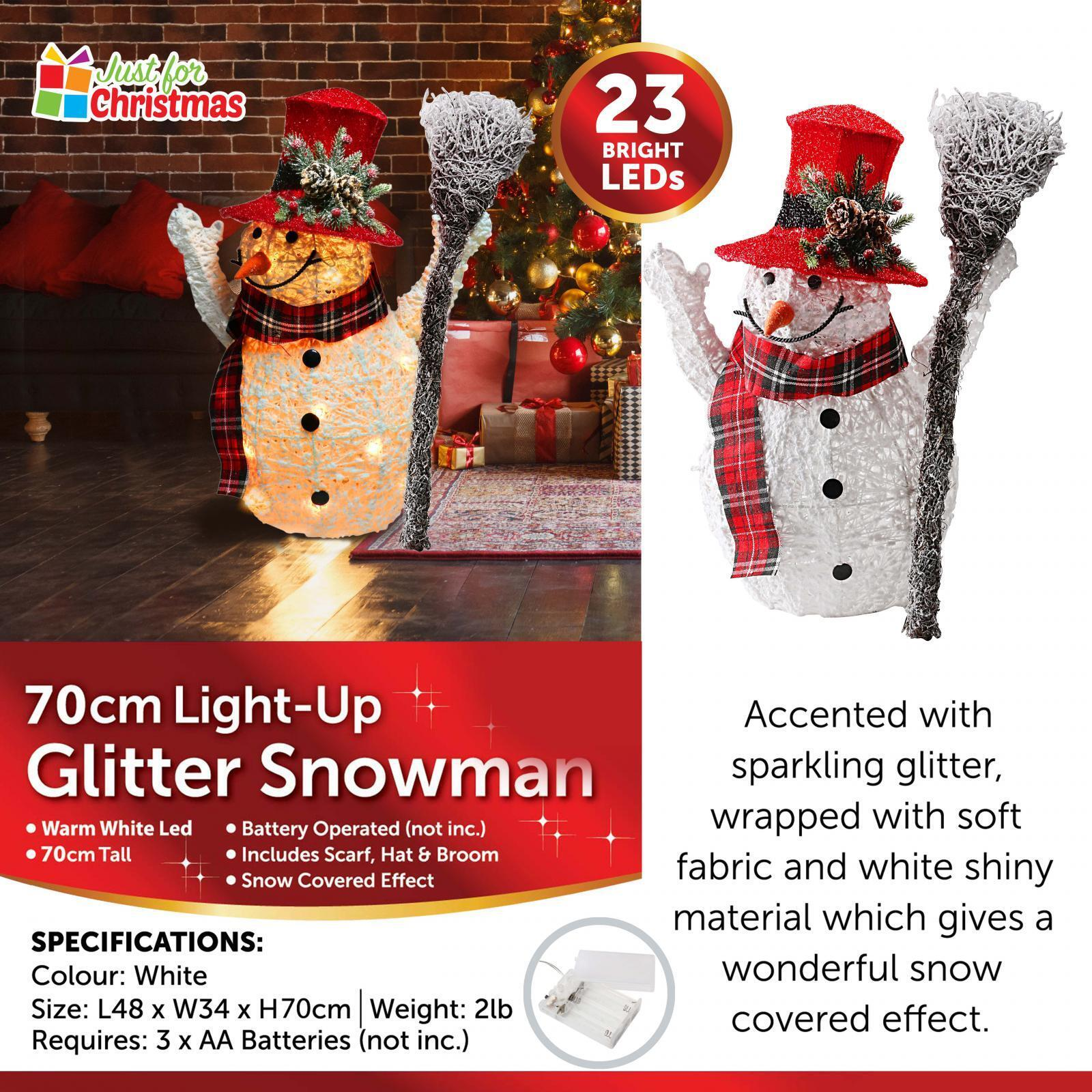 Christmas Snowman Decoration Led Light Up Large 70 CM Xmas Snow Glitter Effect