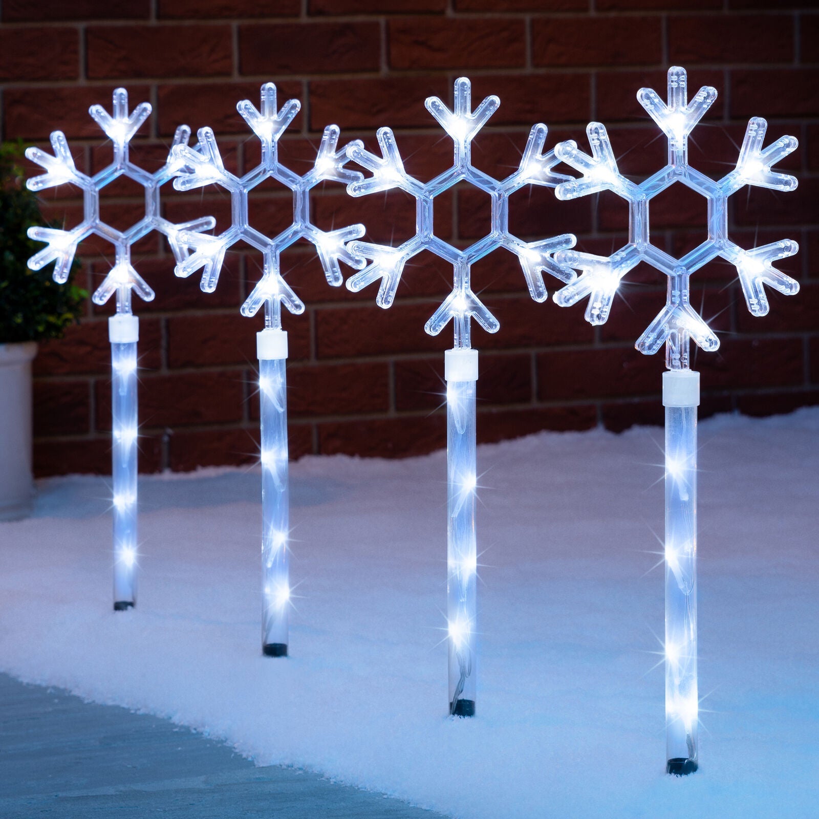 Snowflake Path Lights Set Outdoor Christmas Decorations Flashing LED 4 x 44cm