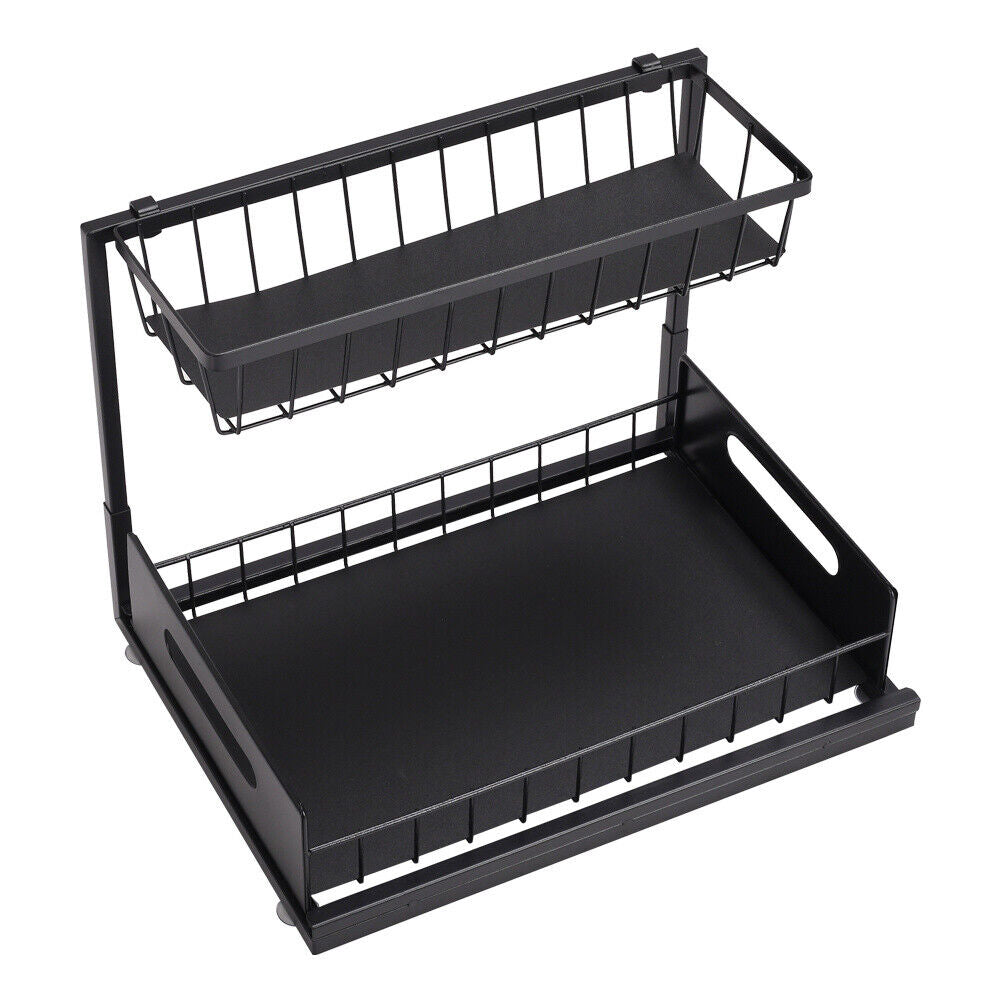 2 Tier Black Under Sink Pull-out Drawer Storage Shelf Organizer kitchen bathroom