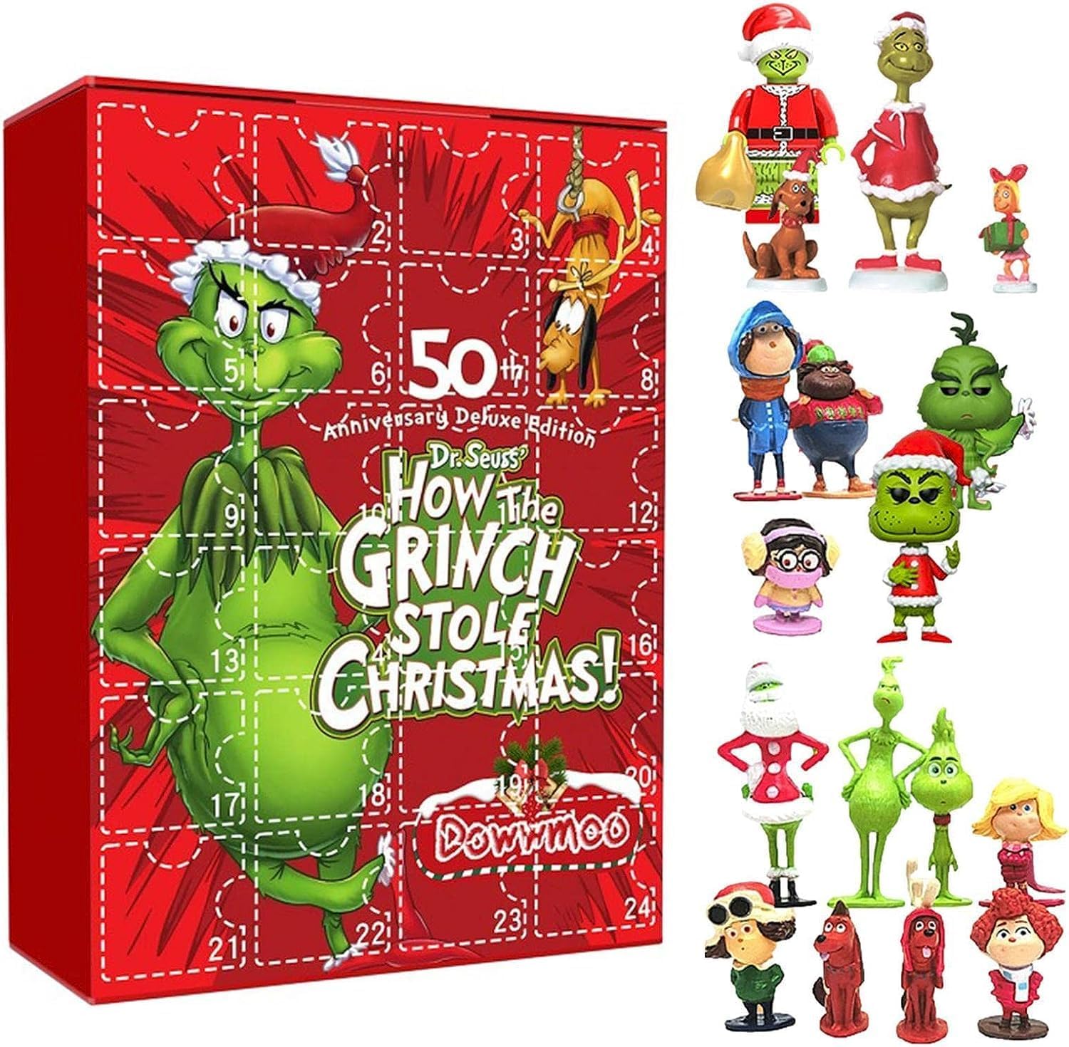 Christmas Grinchs Advent Calendar 2023, Christmas Countdown Calendar, 24 Days of Christmas Advent Calendar, 24PC Cute Cartoon Elf Figures Doll Xmas Vacation Stocking Stuffer Gifts Idea (A)