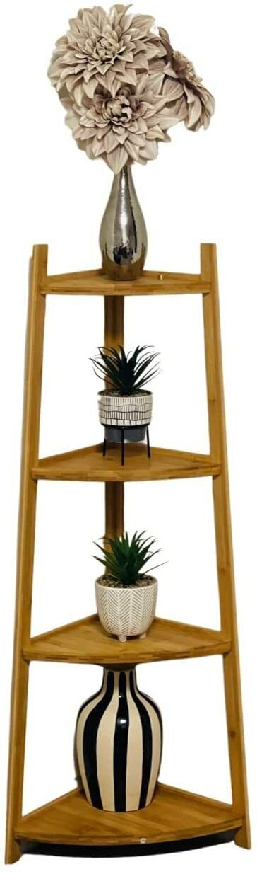 Corner Shelf Stand 4 Tier Organizer Rack Bathroom Kitchen Bamboo Storage Display