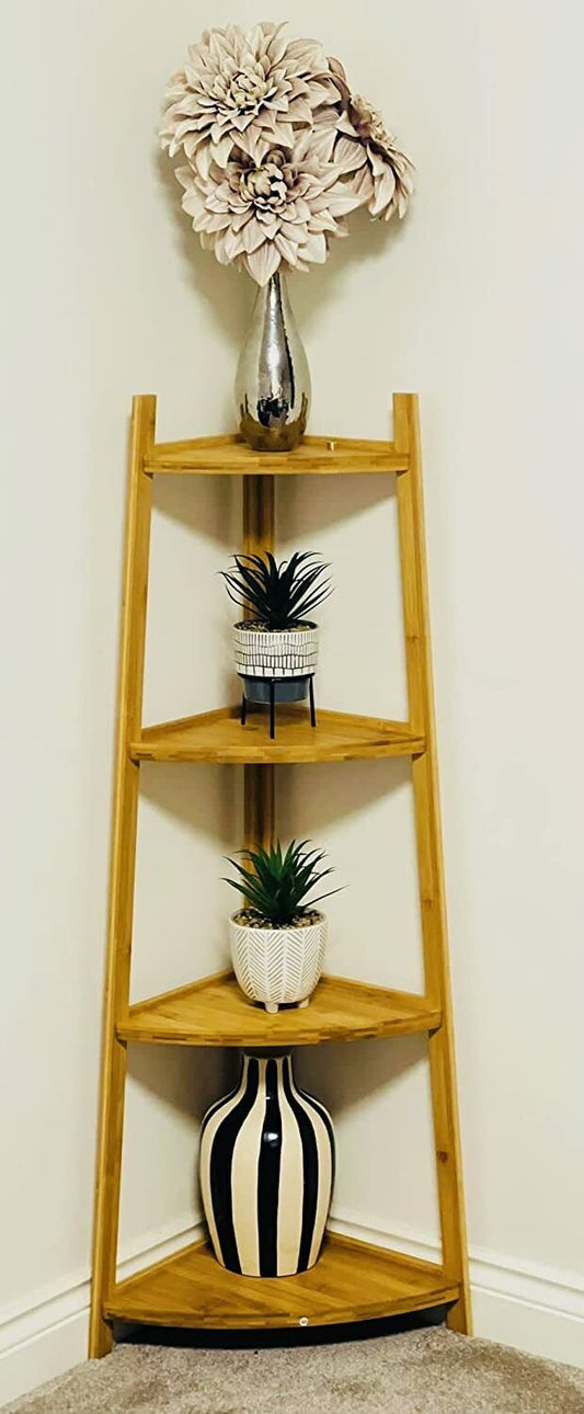 Corner Shelf Stand 4 Tier Organizer Rack Bathroom Kitchen Bamboo Storage Display