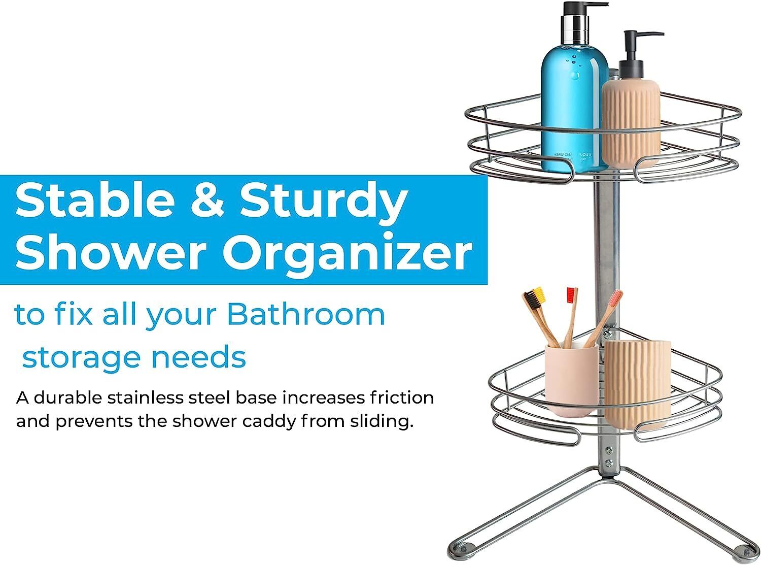 Non Rust Bathroom Corner Shelf Telescopic Storage 2 Layer Shower Caddy Organiser