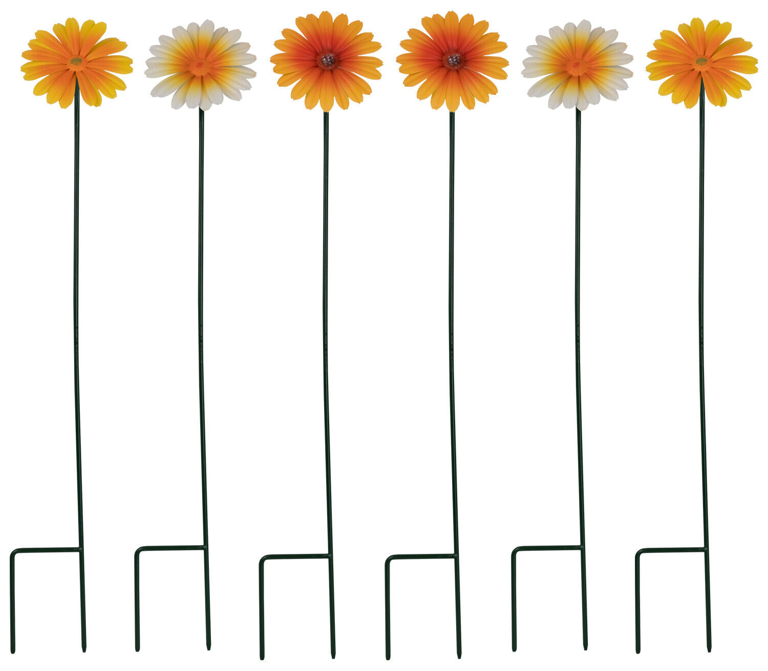 Woodside Yellow & Orange Ornamental Metal Garden Daisy Flower Stakes, Pack of 6