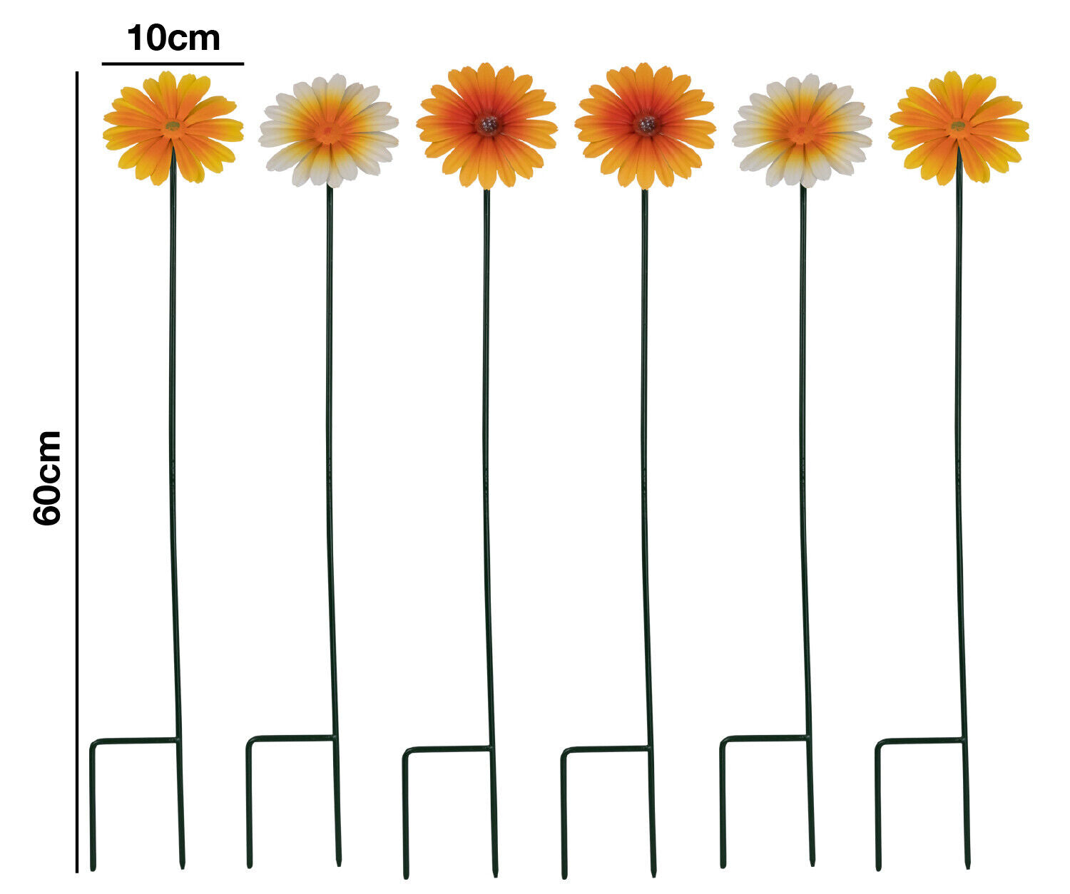 Woodside Yellow & Orange Ornamental Metal Garden Daisy Flower Stakes, Pack of 6