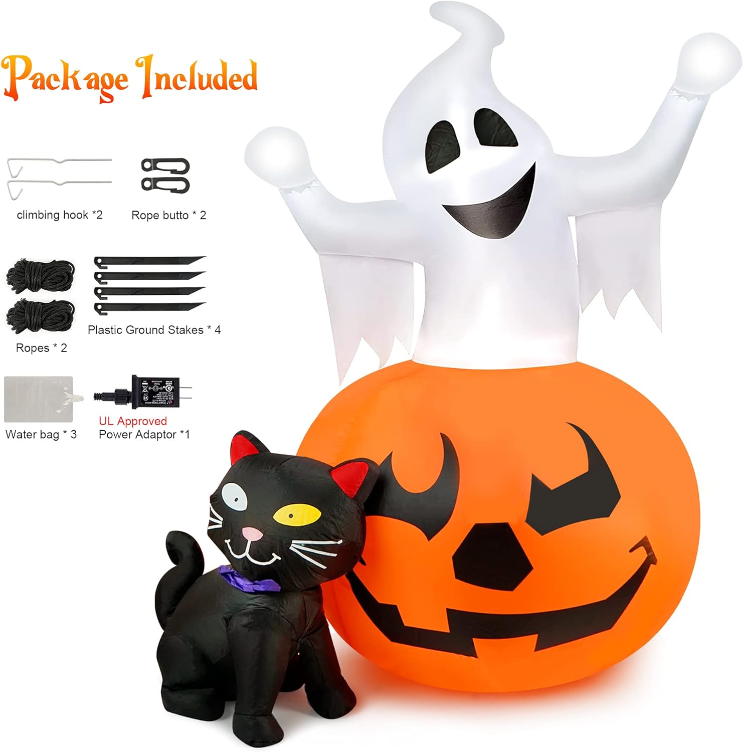 5 FT Halloween Inflatables Spooky Pumpkin and Witch' s Black Cat Combo Inflatable Decor, Halloween Blow Up Yard Decorations Clearance with Build-in LED Lights, Halloween Yard Decorations