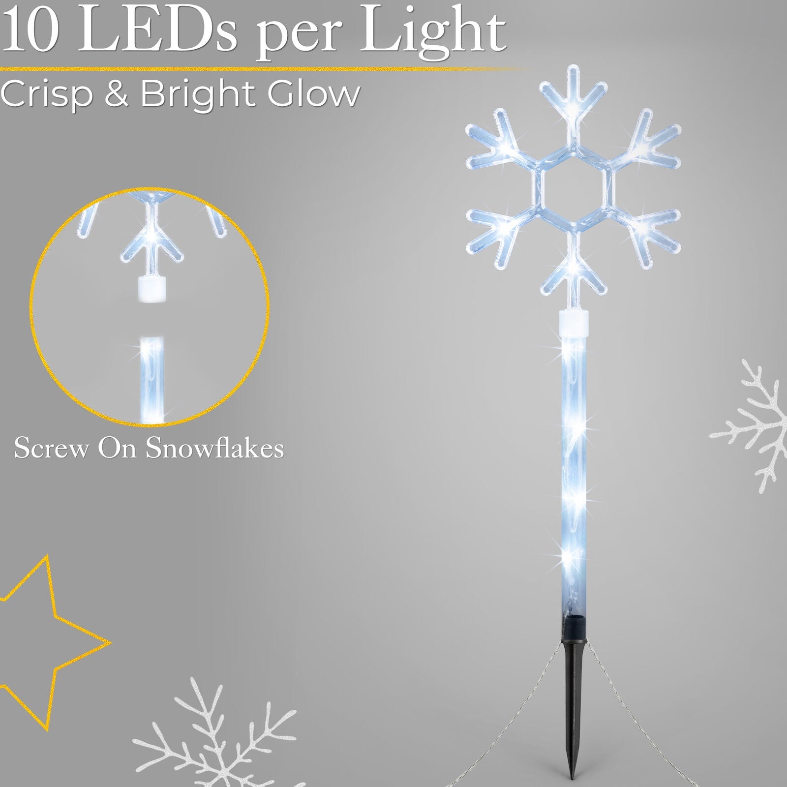 Snowflake Path Lights Set Outdoor Christmas Decorations Flashing LED 4 x 44cm