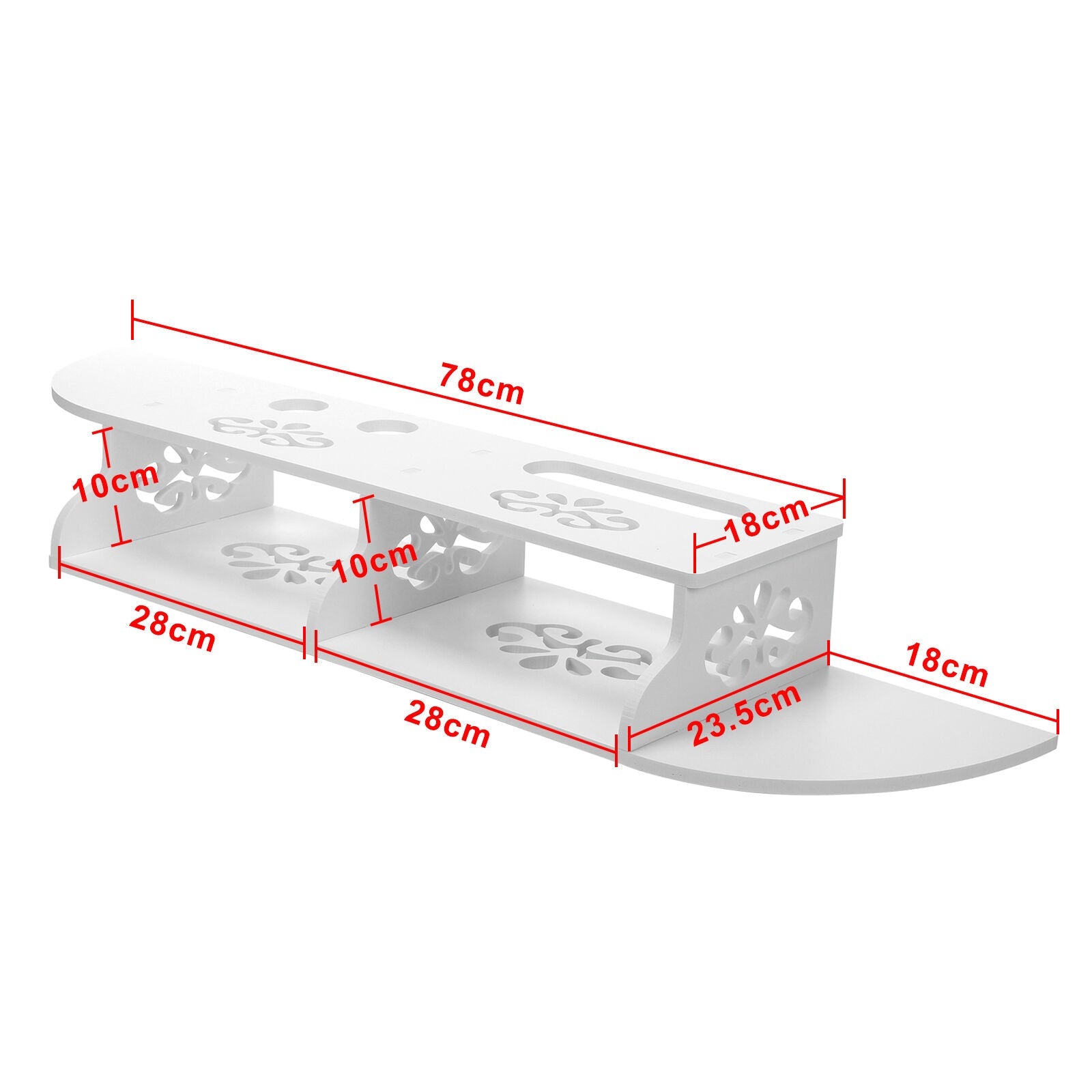 Hollow Carved 2 Tier Floating Wall Shelves for TV CD DVD Bookcase Storage Unit