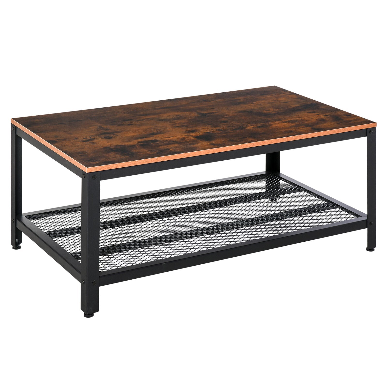 2-Tier Wooden Coffee Table Retro Industrial Style Side Desk Living Room Shelf